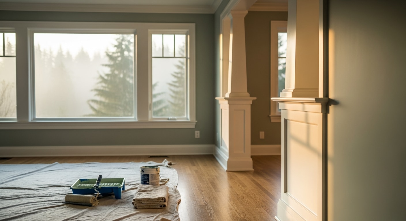 Professional painter applying exterior paint to home