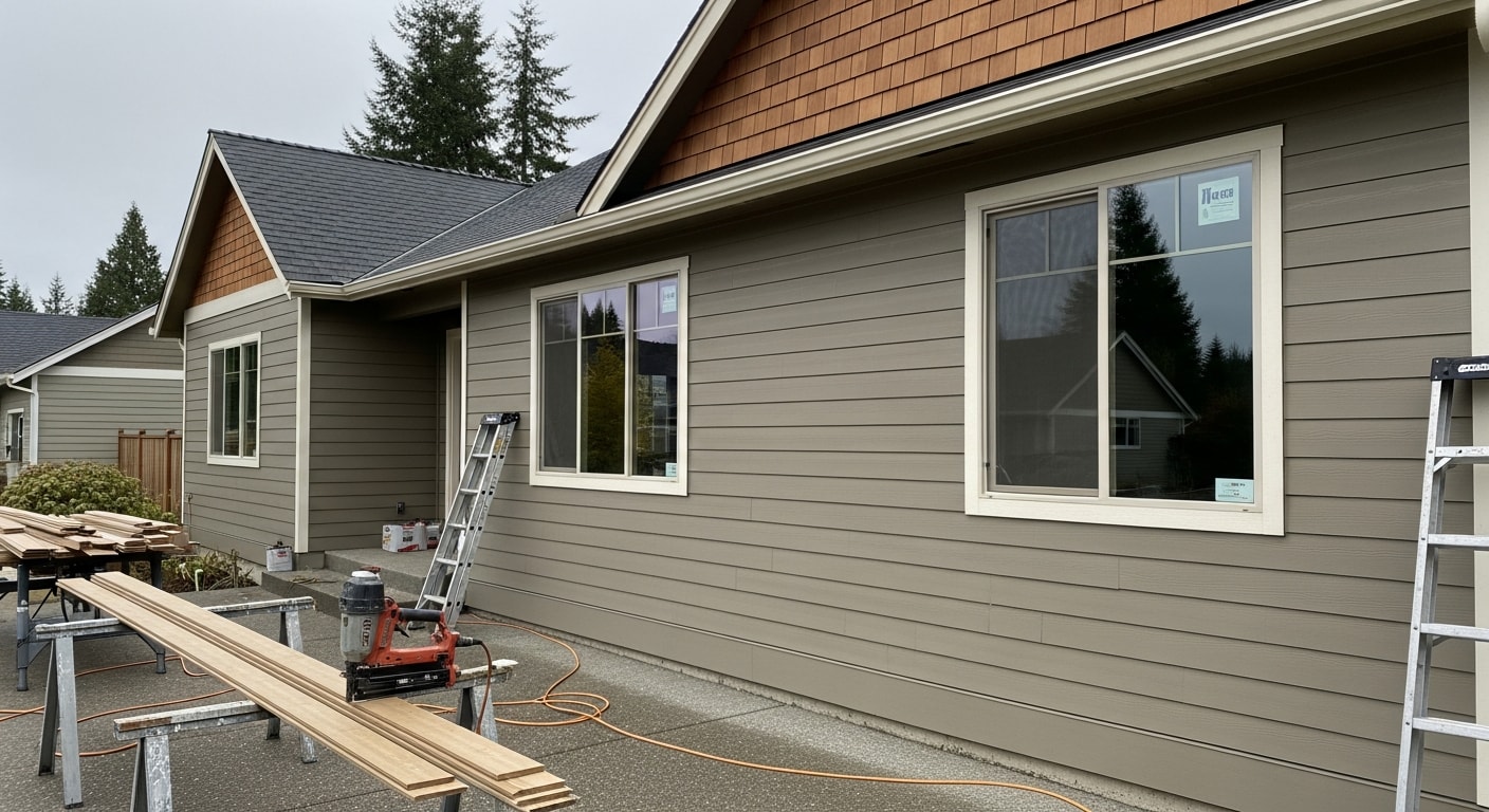 Hardie siding installation on residential home exterior